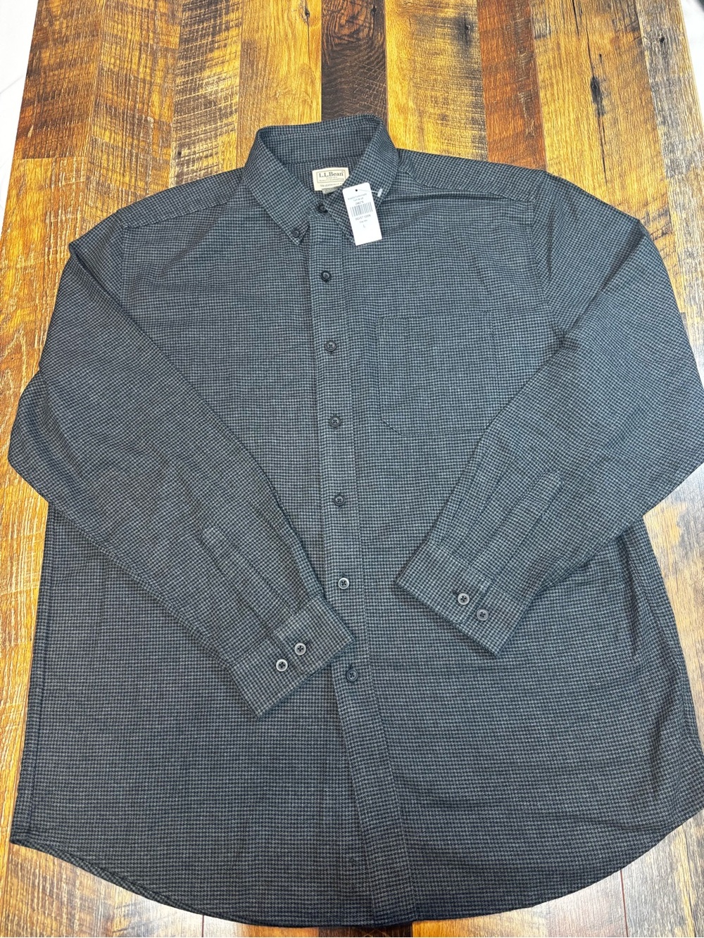 L.L. Bean Men's Wicked Good Charcoal Gray Houndstooth Button-Down Shirt Size L